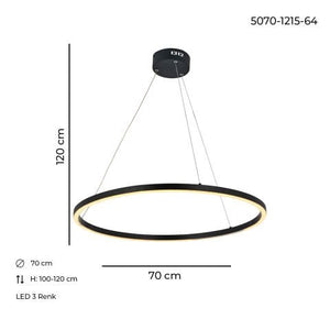 Lustra Led HubRom, MERA Negru 5070-1215-64 70x70xHmax100-120 cm Lumina Calda,Rece,Neutra