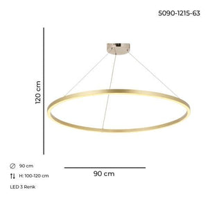 Lustra Led HubRom, MERA Auriu 5090-1215-63 90x90xHmax100-120 cm Lumina Calda,Rece,Neutra