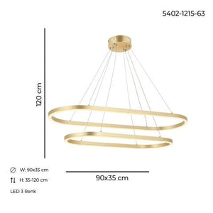 Lustra Led HubRom, MERA Auriu 5402-1215-63 90x35xHmax35-120 cm Lumina Calda,Rece,Neutra