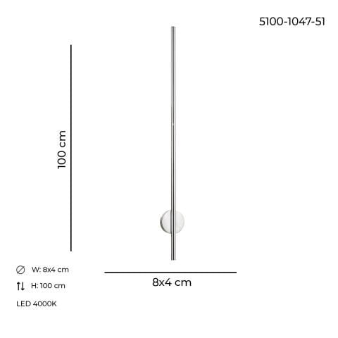 Aplica Led HubRom, MIDAS Crom 5100-1047-51 8x4xHmax100 cm 4000 K Lumina Neutra