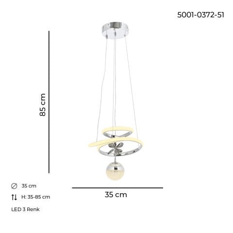 Lustra Led HubRom, MILA Crom 5001-0372-51 35x25xHmax85 cm Lumina Calda,Rece,Neutra