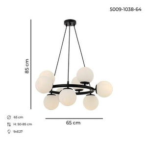 Lustra HubRom, MILAN 5009-1038-64 65x65xHmax-50-85 cm 9xE27-60W Negru