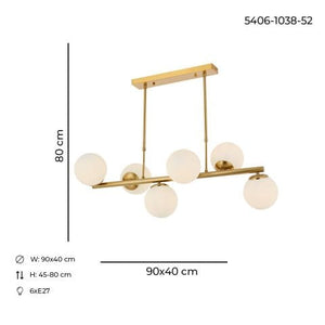 Lustra HubRom, MILAN 5406-1038-52 90x40xHmax-45-80 cm 6xE27-60WAntiq