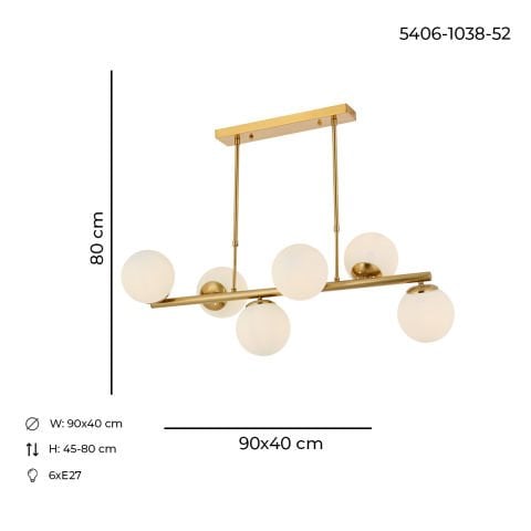 Lustra HubRom, MILAN 5406-1038-52 90x40xHmax-45-80 cm 6xE27-60WAntiq