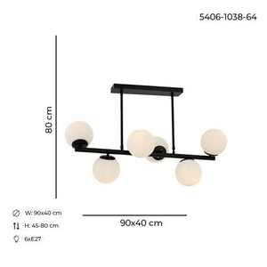 Lustra HubRom, MILAN 5406-1038-64 90x40xHmax-45-80 cm 6xE27-60W Negru