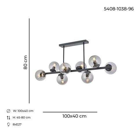 Lustra HubRom, MILAN 5408-1038-96 100x40xHmax-45-80 cm 8xE27-60W Antracit