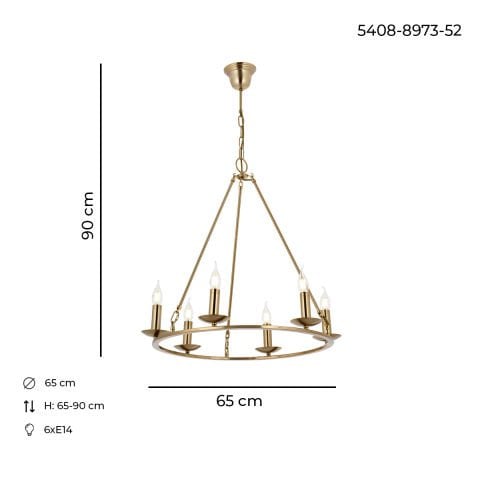 Lustra HubRom, MUNZUR 5006-8973-52 65x65xHmax90 cm 6xE14-40W Antiq