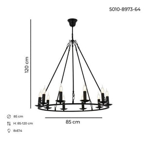 Lustra HubRom, MUNZUR 5010-8973-64 100x40xHmax95 cm 10xE14-40W Negru