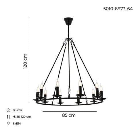 Lustra HubRom, MUNZUR 5010-8973-64 100x40xHmax95 cm 10xE14-40W Negru