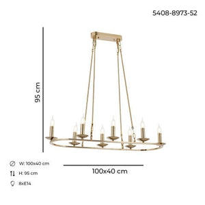 Lustra HubRom, MUNZUR 5408-8973-52 100x40xHmax95 cm 8xE14-40W Antiq