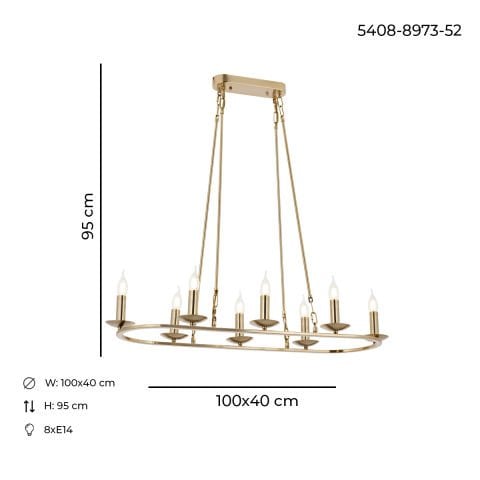 Lustra HubRom, MUNZUR 5408-8973-52 100x40xHmax95 cm 8xE14-40W Antiq