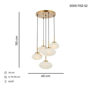 Lustra HubRom, OLIMPOS 5005-1153-52 40x40xHmax70-110 cm 5xE27-60W Antiq