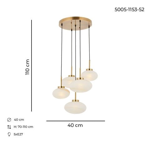 Lustra HubRom, OLIMPOS 5005-1153-52 40x40xHmax70-110 cm 5xE27-60W Antiq