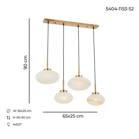 Lustra HubRom, OLIMPOS 5404-1153-52 40x40xHmax70-100 cm 4xE27-60W Antiq