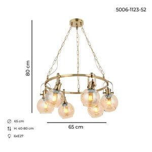 Lustra HubRom, PANGALTI 5006-1123-52 65x65xHmax80 cm 6xE27-60W Antiq