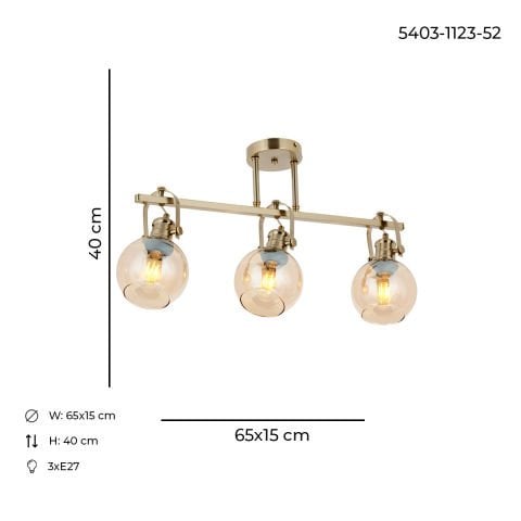 Lustra HubRom, PANGALTI 5403-1123-52 65x15xHmax40 cm 3xE27-60W Antiq