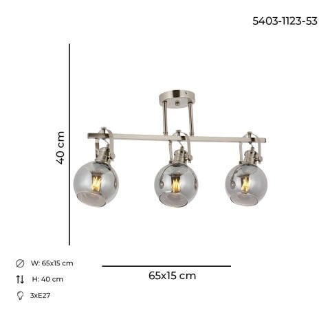 Lustra HubRom, PANGALTI 5403-1123-53 65x15xHmax40 cm 3xE27-60W Crom Satinat