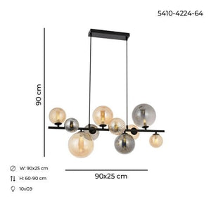 Lustra HubRom, PAUL 5410-4224-64 90x25xHmax60-90 cm 10xG9 Negru