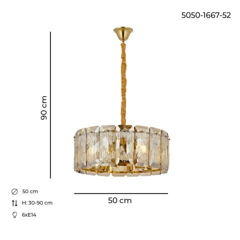 Lustra Cristal HubRom, PERA 5050-1667-52 50x50xHmax90 cm 6xE14-40W Antiq