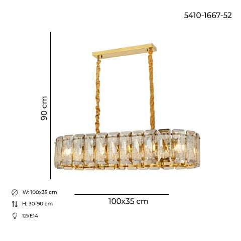 Lustra Cristal HubRom, PERA 5410-1667-52 100x35xHmax90 cm 12xE14-40W Antiq