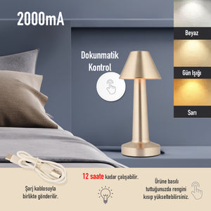 Veioza HubRom, PERCY Lampa de masă reîncărcabilă vintage, tactilă, cu intensitate reglabilă și 3 culori de lumină, 9502-01-SN 9x22 cm Crom Satinat