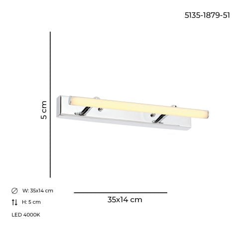 Aplica Led HubRom, PERGE Crom 5135-1879-51 35x14xHmax5 cm 4000 K Lumina Neutra