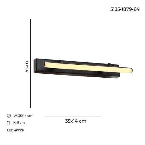 Aplica Led HubRom, PERGE Negru 5135-1879-64 35x14xHmax5 cm 4000 K Lumina Neutra