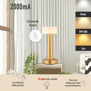 Veioza HubRom, RETUS Lampa de masă reîncărcabilă vintage, tactilă, cu intensitate reglabilă și 3 culori de lumină, 9503-01-FR 9x21 cm Antiq