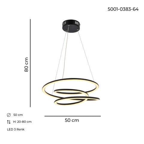Lustra Led HubRom, SELENE Negru 5001-0383-64 50x50xHmax80 cm Lumina Calda,Rece,Neutra