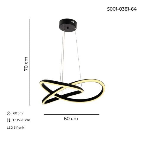 Lustra Led HubRom, SEREN Negru 5001-0381-64 60x60xHmax70 cm Lumina Calda,Rece,Neutra