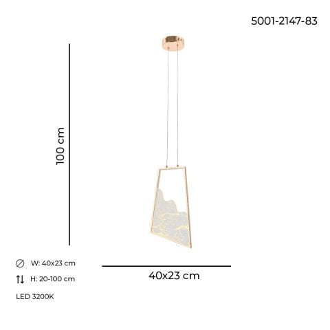 Lustra Led HubRom, TOROS Auriu 5001-2147-83 40x23xHmax150 cm 3200 K Lumina Neutra