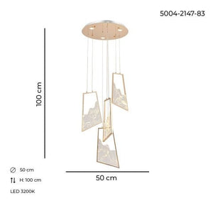 Lustra Led HubRom, TOROS Auriu 5004-2147-83 50x50xHmax200 cm 3200 K Lumina Neutra
