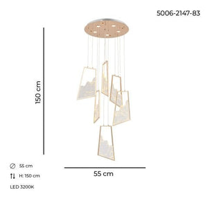 Lustra Led HubRom, TOROS Auriu 5006-2147-83 55x55xHmax200 cm 3200 K Lumina Neutra