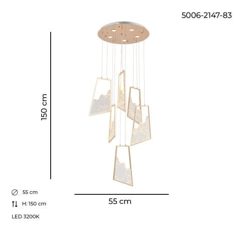 Lustra Led HubRom, TOROS Auriu 5006-2147-83 55x55xHmax200 cm 3200 K Lumina Neutra