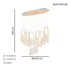 Lustra Led HubRom, TOROS Auriu 5407-2147-83 90x30xHmax150 cm 3200 K Lumina Neutra
