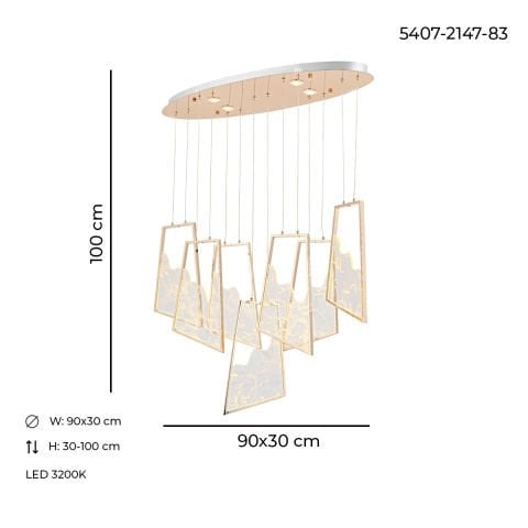 Lustra Led HubRom, TOROS Auriu 5407-2147-83 90x30xHmax150 cm 3200 K Lumina Neutra