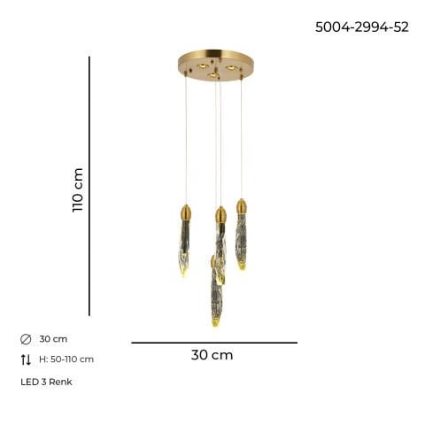 Lustra Led HubRom, TORTUM Antiq 5004-2994-52 30x30xHmax110 cm Lumina Calda,Rece,Neutra
