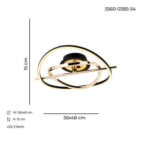 Plafoniera Led HubRom, TUNA Auriu / Negru 5560-0385-54 56x48xHmax15 cm Lumina Calda,Rece,Neutra