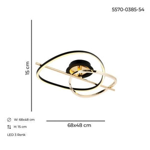 Plafoniera Led HubRom, TUNA Auriu / Negru 5070-0385-54 68x48xHmax15 cm Lumina Calda,Rece,Neutra