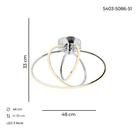 Plafoniera Led HubRom, VARNA Crom 5403-5086-51 48x33 cm 42 W / 4000 K Lumina Calda,Rece,Neutra