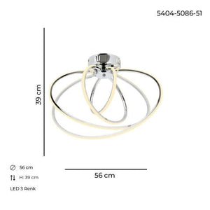 Plafoniera Led HubRom, VARNA Crom 5404-5086-51 55x59 cm 60 W / 4000 K Lumina Calda,Rece,Neutra