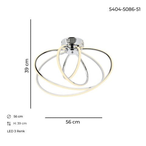 Plafoniera Led HubRom, VARNA Crom 5404-5086-51 55x59 cm 60 W / 4000 K Lumina Calda,Rece,Neutra