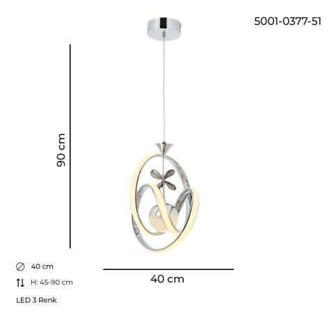 Lustra Led HubRom, VEGA Crom 5001-0377-51 40x30xHmax90 cm Lumina Calda,Rece,Neutra