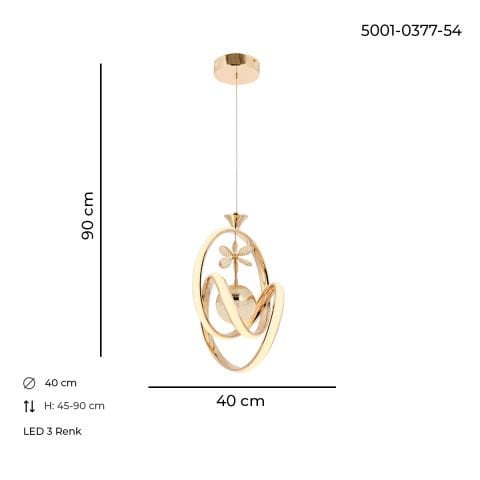 Lustra Led HubRom, VEGA Auriu 5001-0377-54 40x30xHmax90 cm Lumina Calda,Rece,Neutra