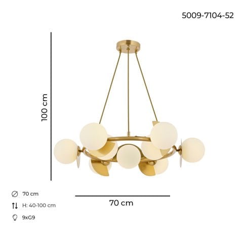 Lustra HubRom, VENUS 5009-7104-52 70x70xHmax100 cm 9xG9 Antiq