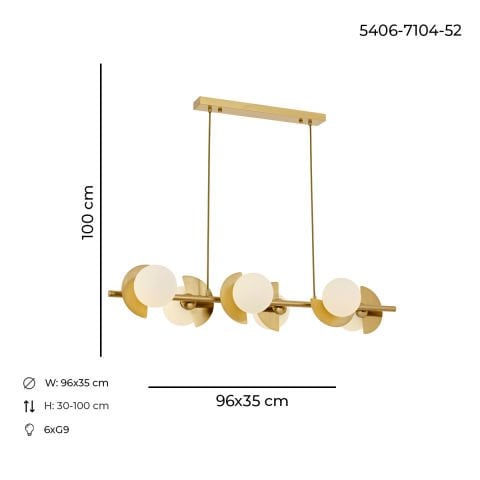 Lustra HubRom, VENUS 5406-7104-52 96x35xHmax100 cm 6xG11 Antiq