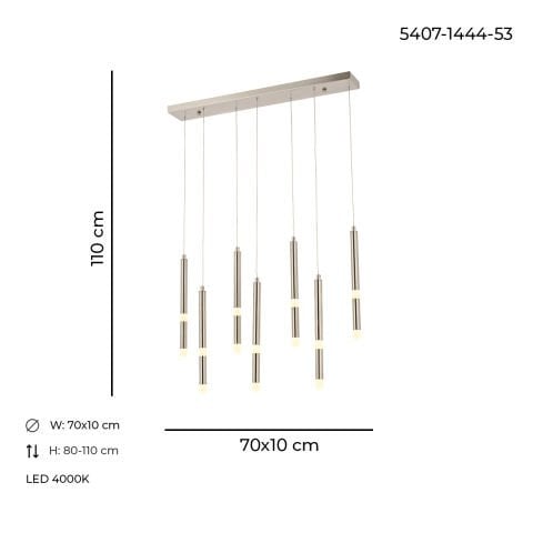 Lustra Led HubRom, YAREN Crom Satinat 5407-1444-53 70x10xHmax80-100 cm 4000 K Lumina Neutra