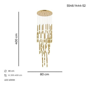 Lustra Led HubRom, YAREN Antiq 5546-1444-52 80x80xHmax200-400 cm 4000 K Lumina Neutra