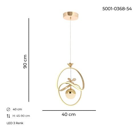 Lustra Led HubRom, ZARA Auriu  5001-0368-54 30x40xHmax90 cm Lumina Calda,Rece,Neutra
