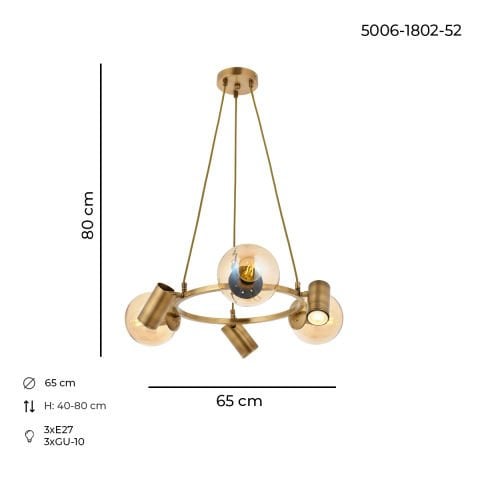 Lustra HubRom, ZER 5006-1802-52 60x40-80 cm 3xE27-60W-3xGU-10 Antiq